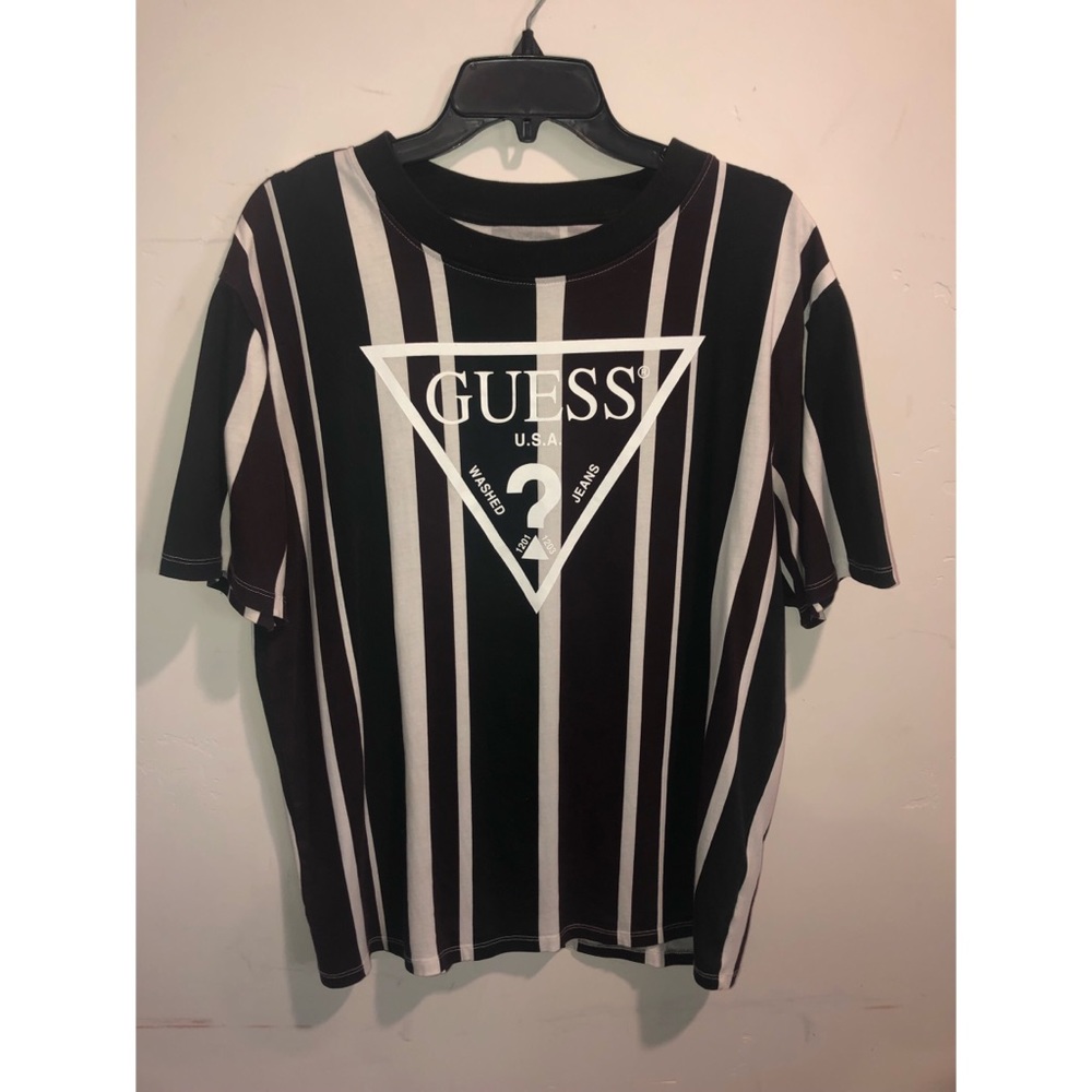 Guess Red/Black/White Striped T-Shirt